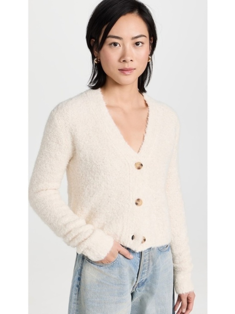ATM Anthony Thomas Melillo Wool Blend Boucle Cropped Cardigan in Chalk Size XS